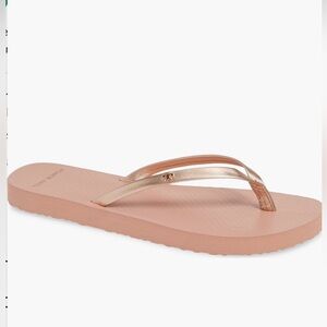 Tory Burch Logo Metallic Rose Gold Flip Flops, Size 8